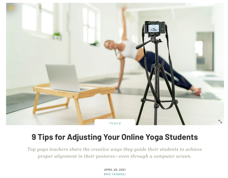 Featured in Yoga Journal Article 9 Tips for Adjusting Your Online Yoga Students by Bria Tavakoli